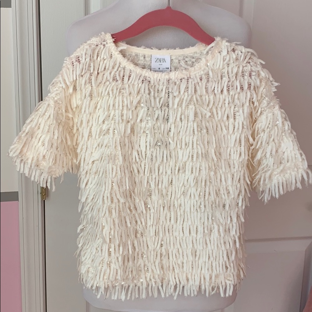 Zara girls fringed chenille top